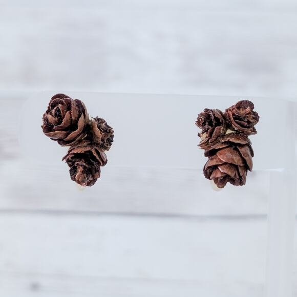 Vintage Screw Back Earrings Brown Natural Vibes Boho - Condition Issues - Picture 10 of 12